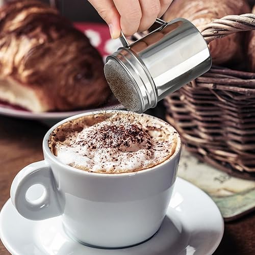 Miniatura 10 de Accmor Mezclador de azúcar en polvo, 2 unidades, tamiz de harina de canela, acero inoxidable de 10 onzas, dragas de malla fina de acero inoxidable