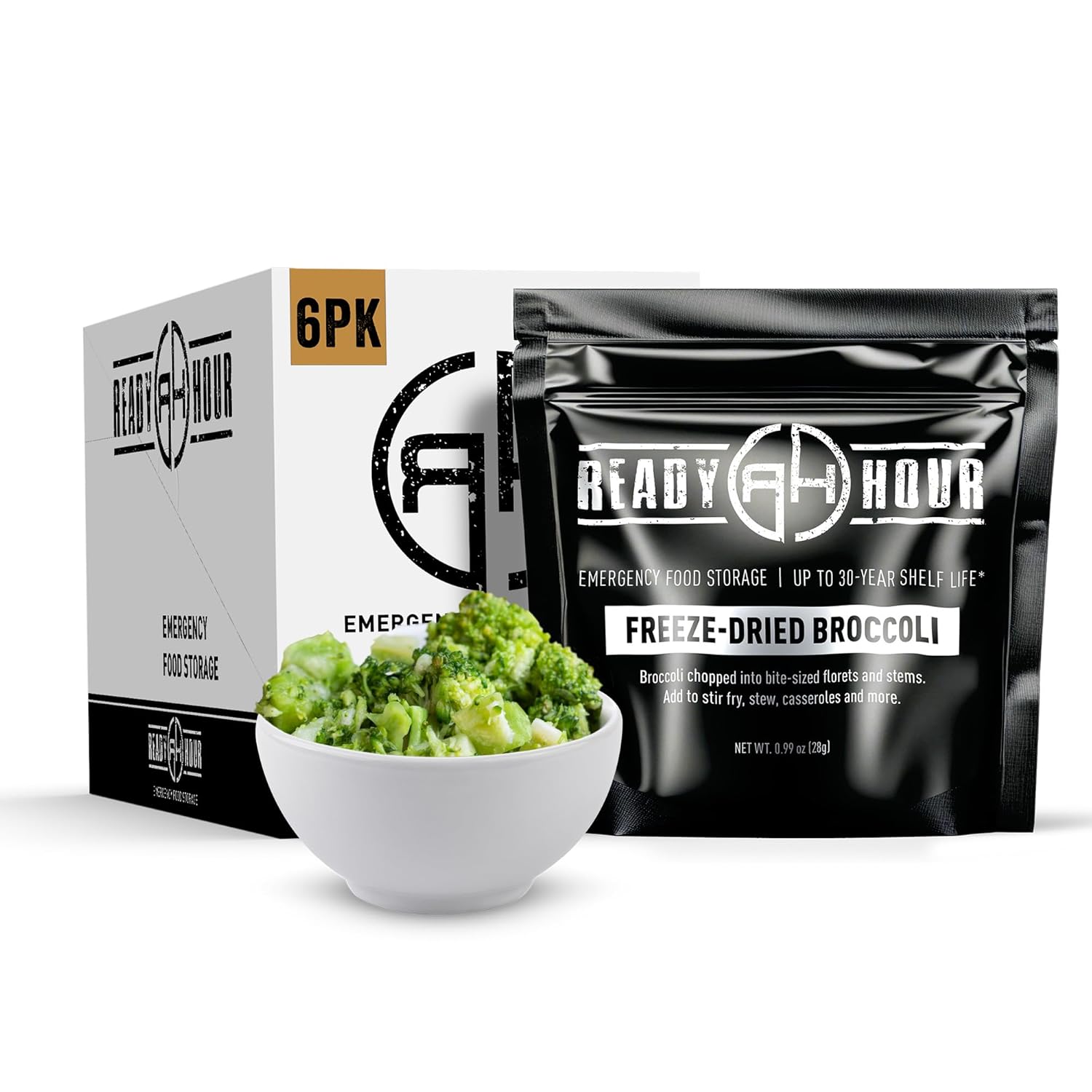 Ready Hour Broccoli Case Pack (48 Servings), Freeze-Dried, Bulk Emergency Food Broccoli Supply, Survival Emergency, Real Non-Perishable, Long Shelf Life