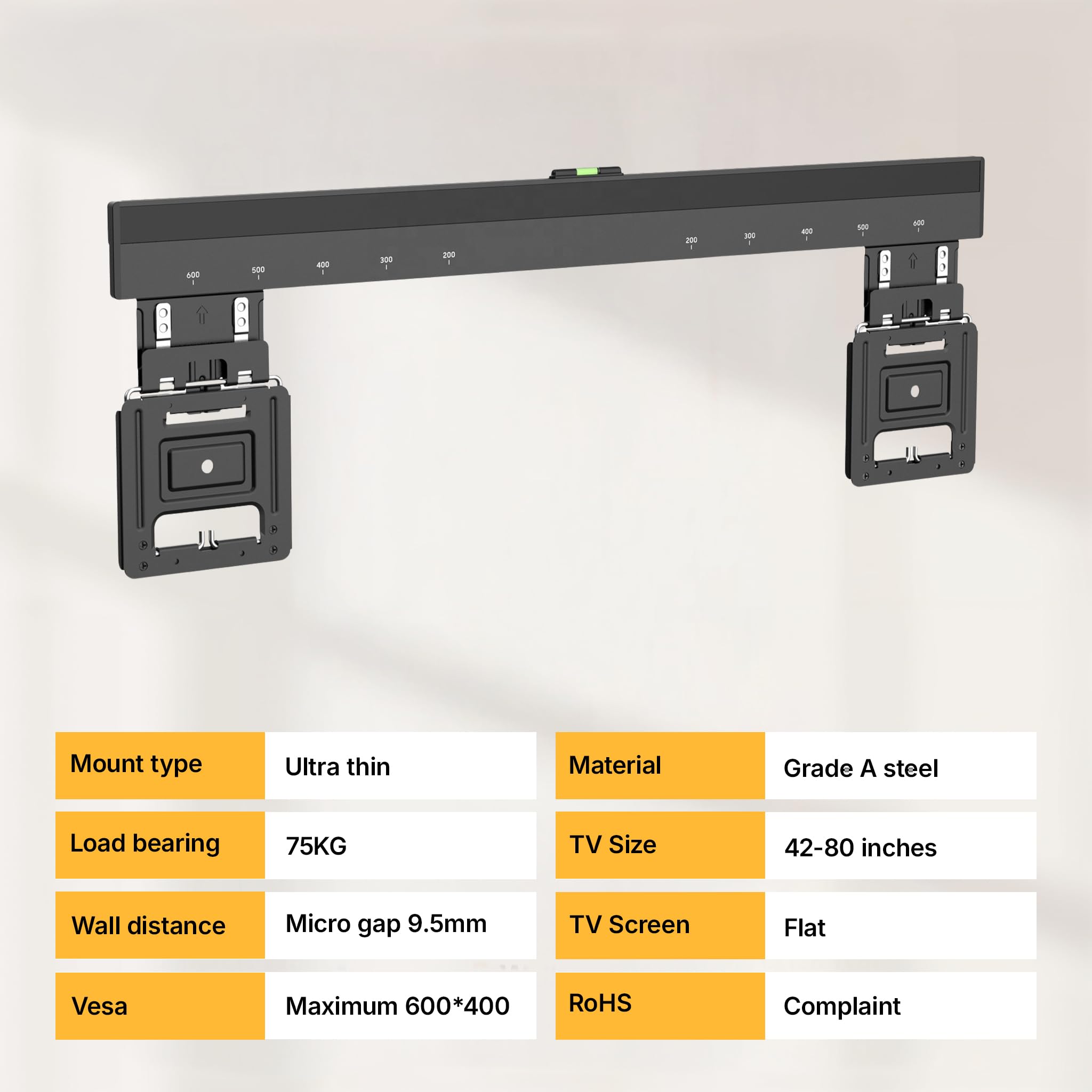 eBii Ultra Slim Micro Gap TV Wall Mount for 42"-80" Tvs, Flush Against the Wall, Universal Fixed TV Wall Bracket, Magnetic Contacts, Decorative Cover, Cable Management Kickstand — view 6