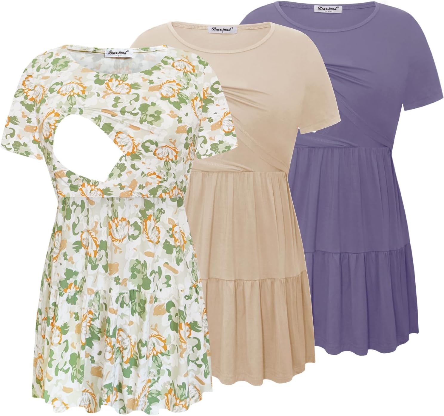 Bearsland Women’s Nursing Top 3pack Short Sleeve Scoop Neck Nursing Shirt Breastfeeding Shirts