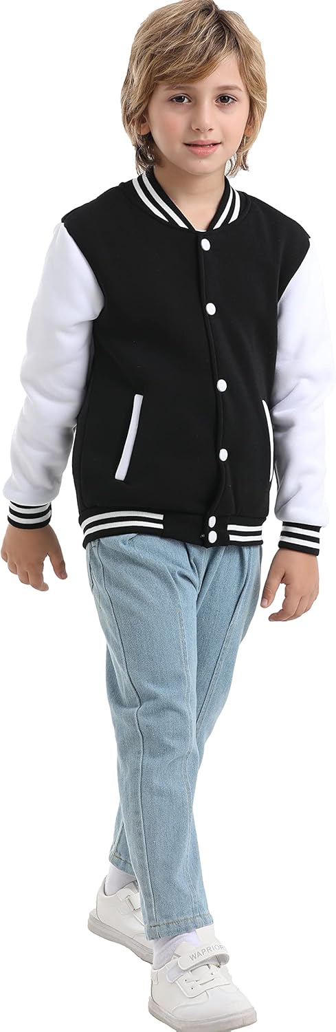 Kids Baseball Jackets Boys Girls Fit Varsity Jacket Casual Lightweight Plain Button Cardigan School Coat - Image 3