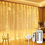 Minetom Curtain Lights, 300 LED Dimmable Fairy Lights with Remote and Timer, 8 Modes, USB Powered String Lights for Room Wall Party Xmas Indoor Decor, Warm White