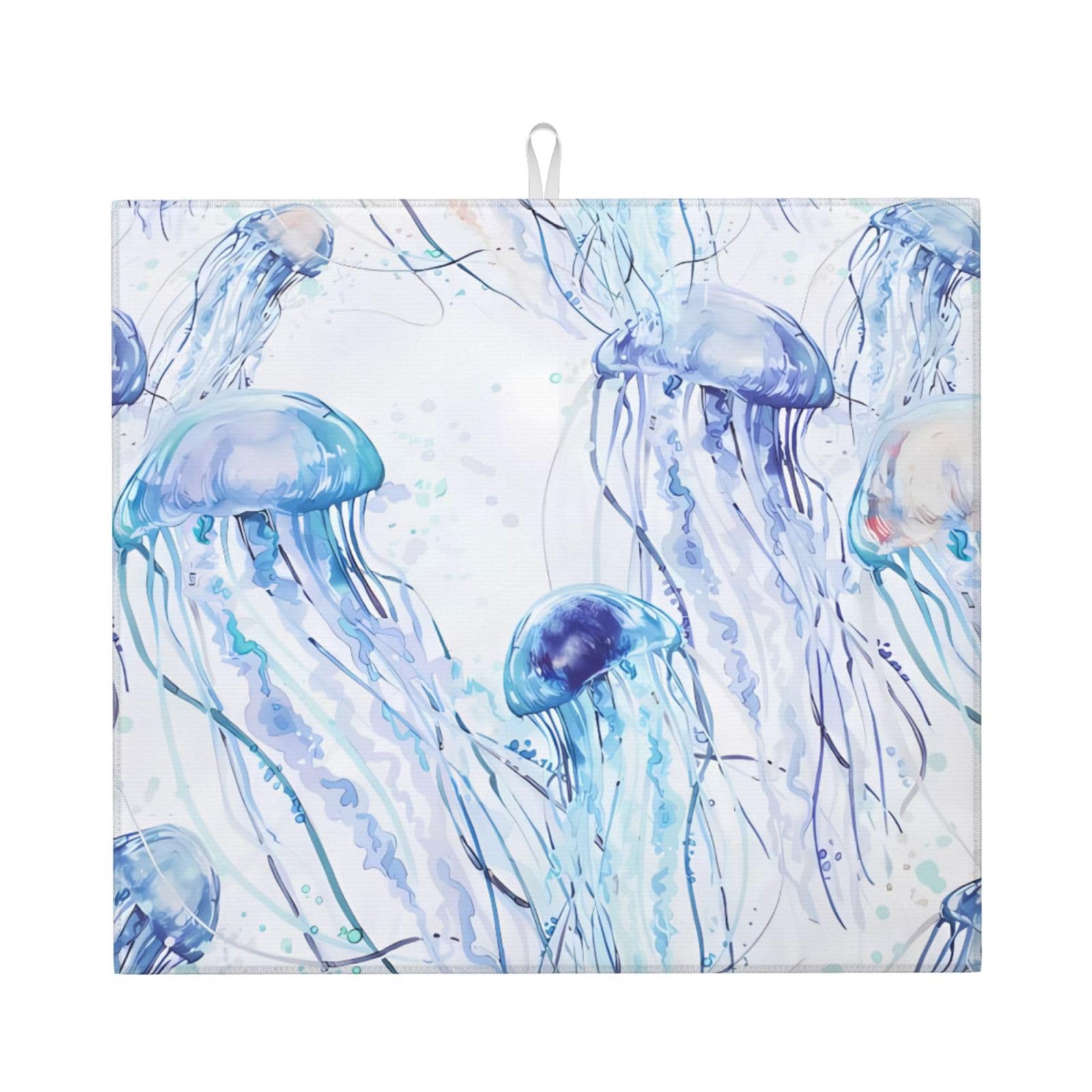 HJFCZH Jellyfish Prints Kitchen Drying Mat - Absorbent Dish Drying Throw with Vibrant Prints, Quick-Dry Countertop Layer for Dishes & Appliances - Non-Slip & Foldable