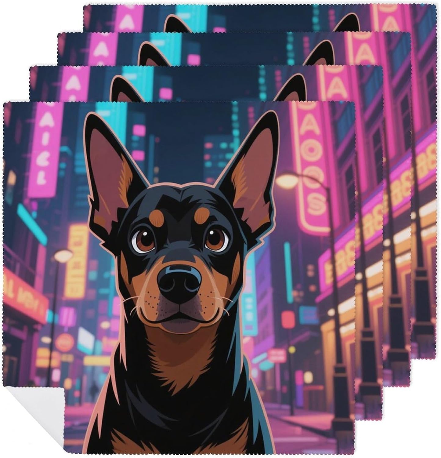 Miniature Pinscher Cloth Napkins for Christmas Dining - 4 PCS Reusable Satin 18.7x18.7 Inch Washable Soft Table Napkins for Wedding, Holiday Decor & Eco-Friendly Kitchen Gifts