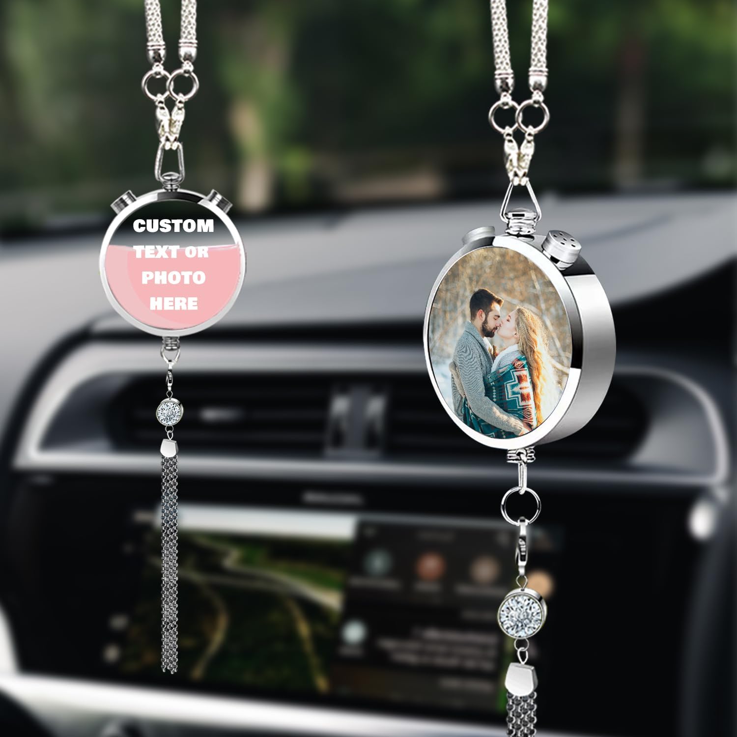 Personalized Photo Crystal Car Hanging Accessories Customized 4 Photo Car Interior Ornament for Woman Man Clear Crystal Picture Pendant Aesthetic Car Rearview Mirror Decor