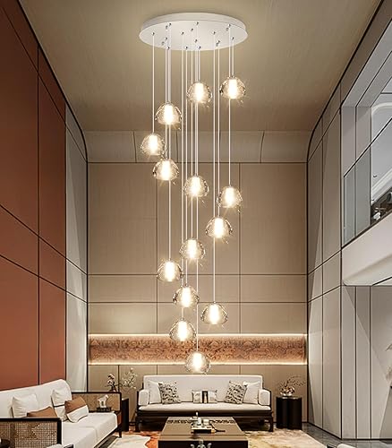 Miniatura 33 de Candelabros de cristal modernos LED Iluminación de techo Foyer Lámpara de techo grande para escalera Sala de estar Pasillo Entrada Negro