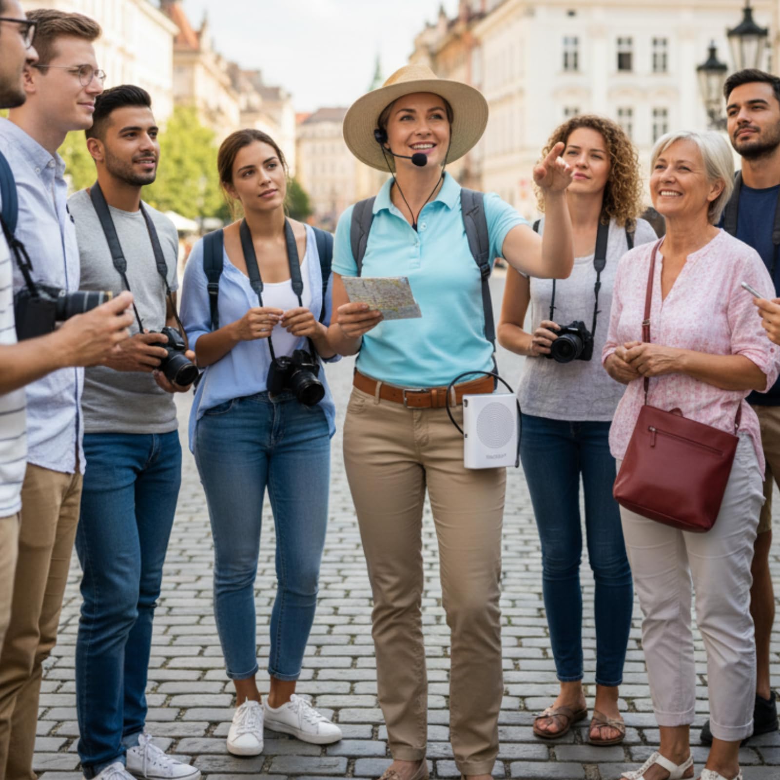 Sprachverstärker Megafon, tragbarer Lautsprecher mit Headset Mikrofon & Gürtelclip, USB-C Schnellladung & 15h Akkulaufzeit, Kompakt, leicht & klar für Lehrer, Guides, Meetings, Marktschreier