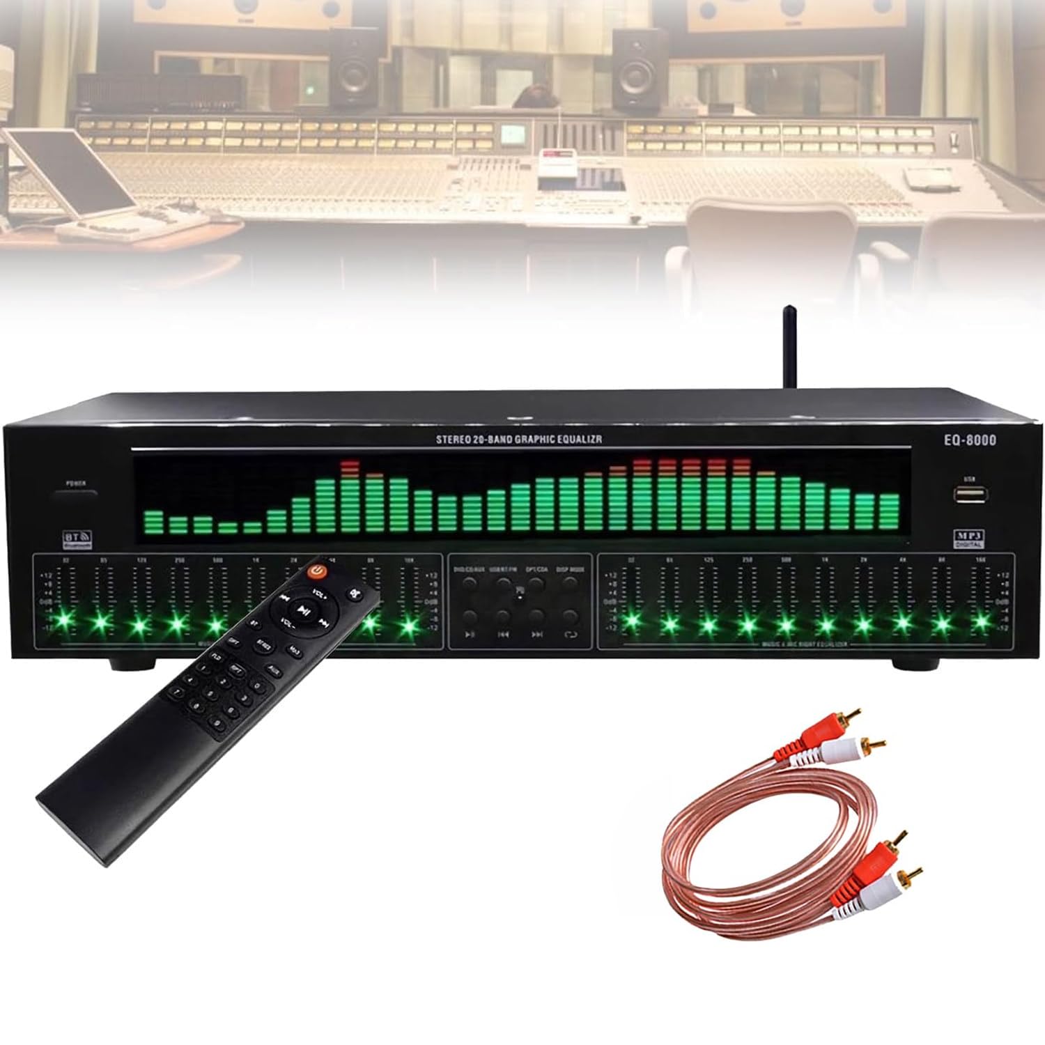 Ecualizador gráfico estéreo de 31 Bandas, decodificación de Audio Digital óptica coaxial Bluetooth 5.4, reducción de Ruido, 12 Patrones de Ritmo, para Estudio de grabación（EQ8000）