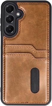 Coverzone Samsung Galaxy A16 ile Uyumlu Deri Kartlıklı Kılıf - Kamera Koruyucu Şık Cüzdan Tasarım Telefon Kılıfı – Sara Deri Kapak (Taba, Galaxy A16)