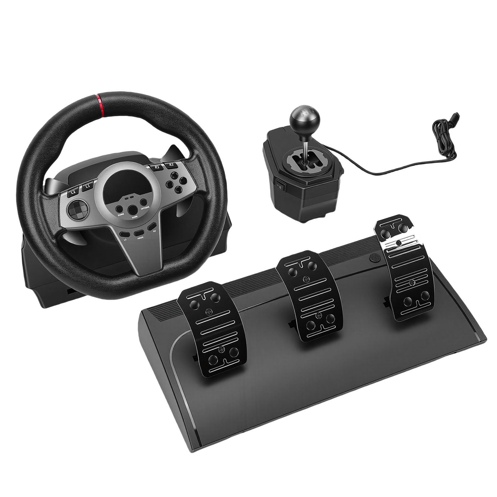 Yanmis Juego de Ruedas de Carreras de 270° con Pedales y Palanca de Cambios, Palanca de Cambios Manual para PC, Ideal para Juegos de Simulación de Carreras