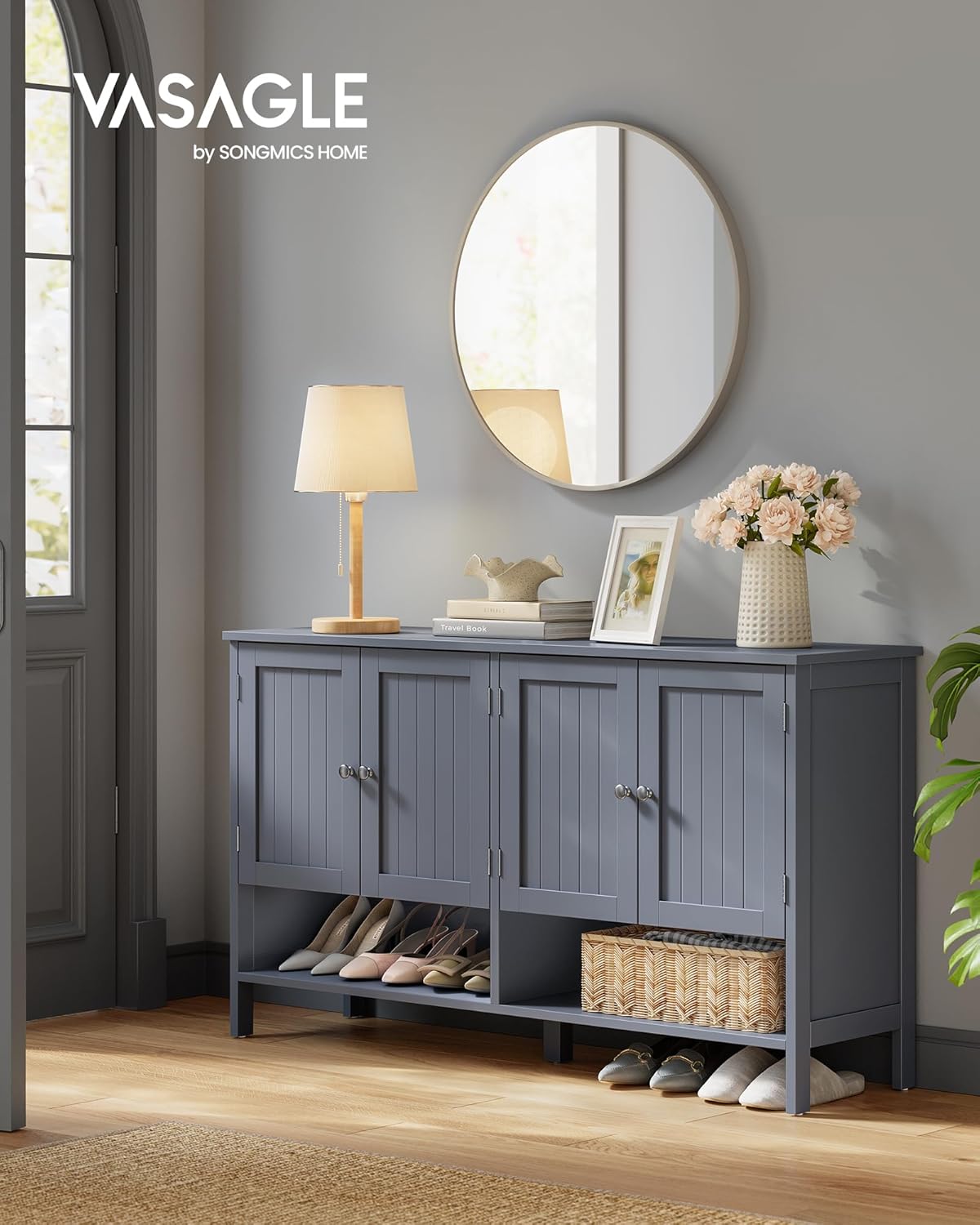 VASAGLE Shoe Cabinet, 3-Tier Shoe Storage Organizer, Modern Freestanding Cabinet with Height-Adjustable Shelf, 13.8 x 47.2 x 27.6 Inches, Entryway, Slate Gray ULBC045G01