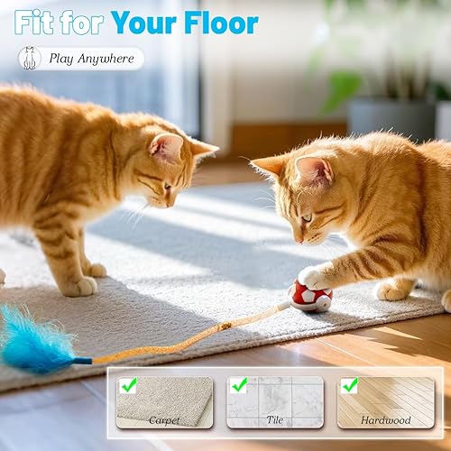 Miniatura 6 de Juguetes interactivos para gatos con cola de plumas para adultos aburridos en interiores, juguetes rodantes seguros con 3 modelos, juguete