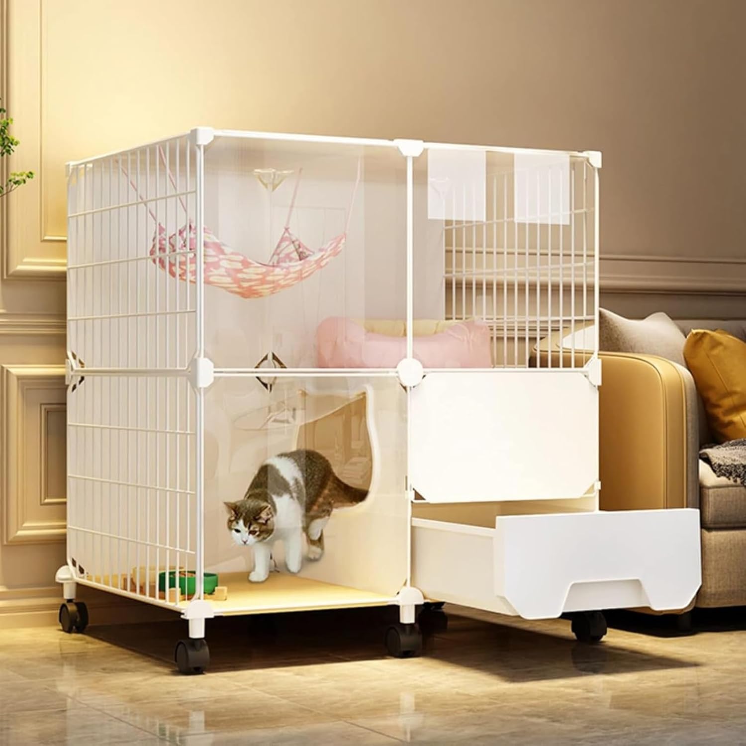 Large Cat Cage with Enclosed Litter Box, Outdoor Cat Playpen, Detachable Metal Kennel for 2-5 Cats, Spacious Pet Enclosure (28.3x18.5x30.3in) Ideal for Play and Comfort