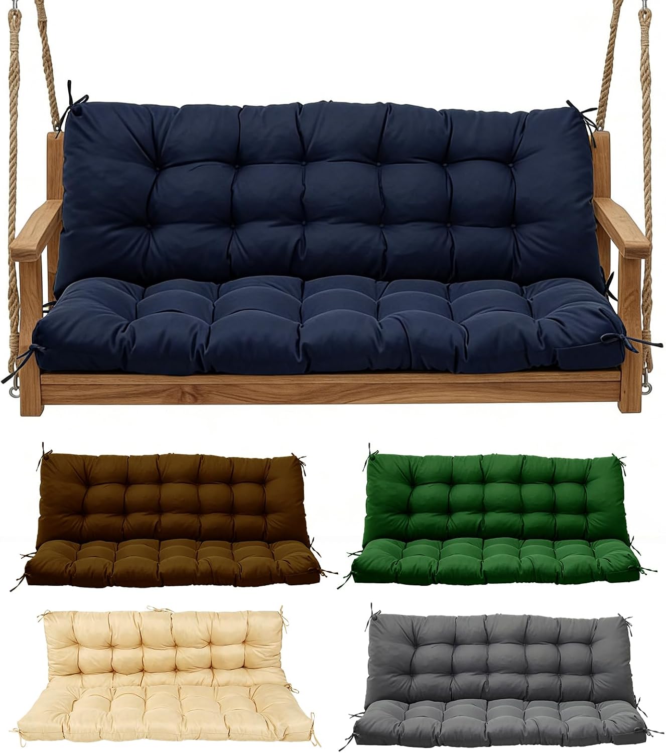 Porch Swing Cushions,Waterproof Bench Cushion for Outdoor Furniture,2-3 Seater Replacement Thickened Swing Cushion with Ties,Patio,Outdoor,Backyard and Garden（60x40,Navy Blue