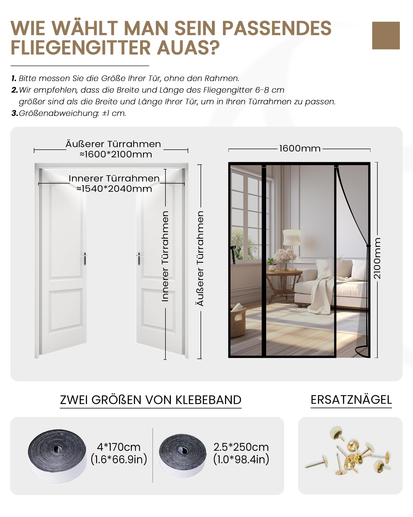 DIKER Vliegengaas Deuren Netten Patio Gordijn Insectengaas voor het Uithouden van Vliegen & Insecten, Vliegenscherm Franse Deuren, Muggen Dubbele Deur Magnetisch SchermVliegen Deuren (180 x 210 cm