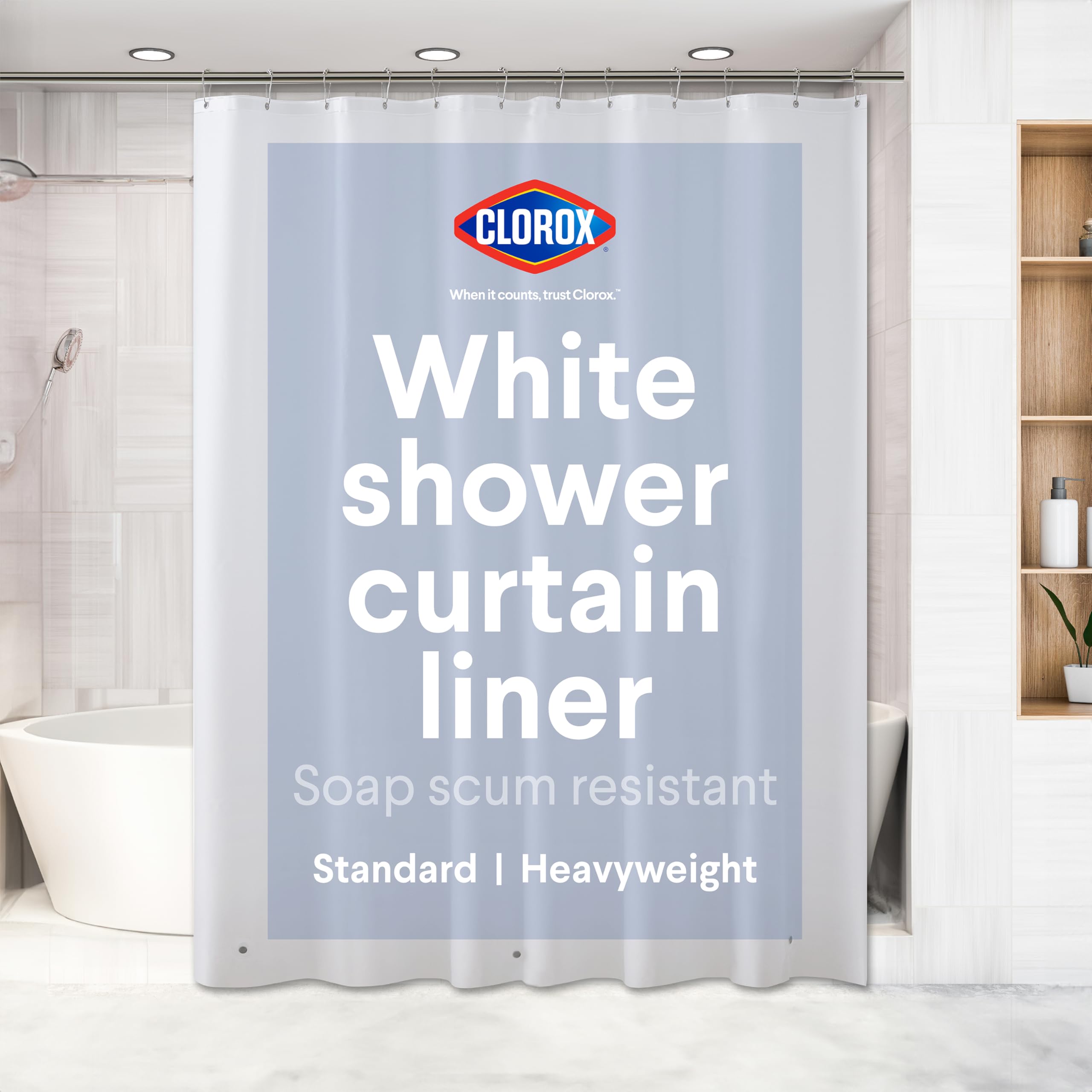 Doublure de rideau de douche légère Clorox 182x182 cm imperméable