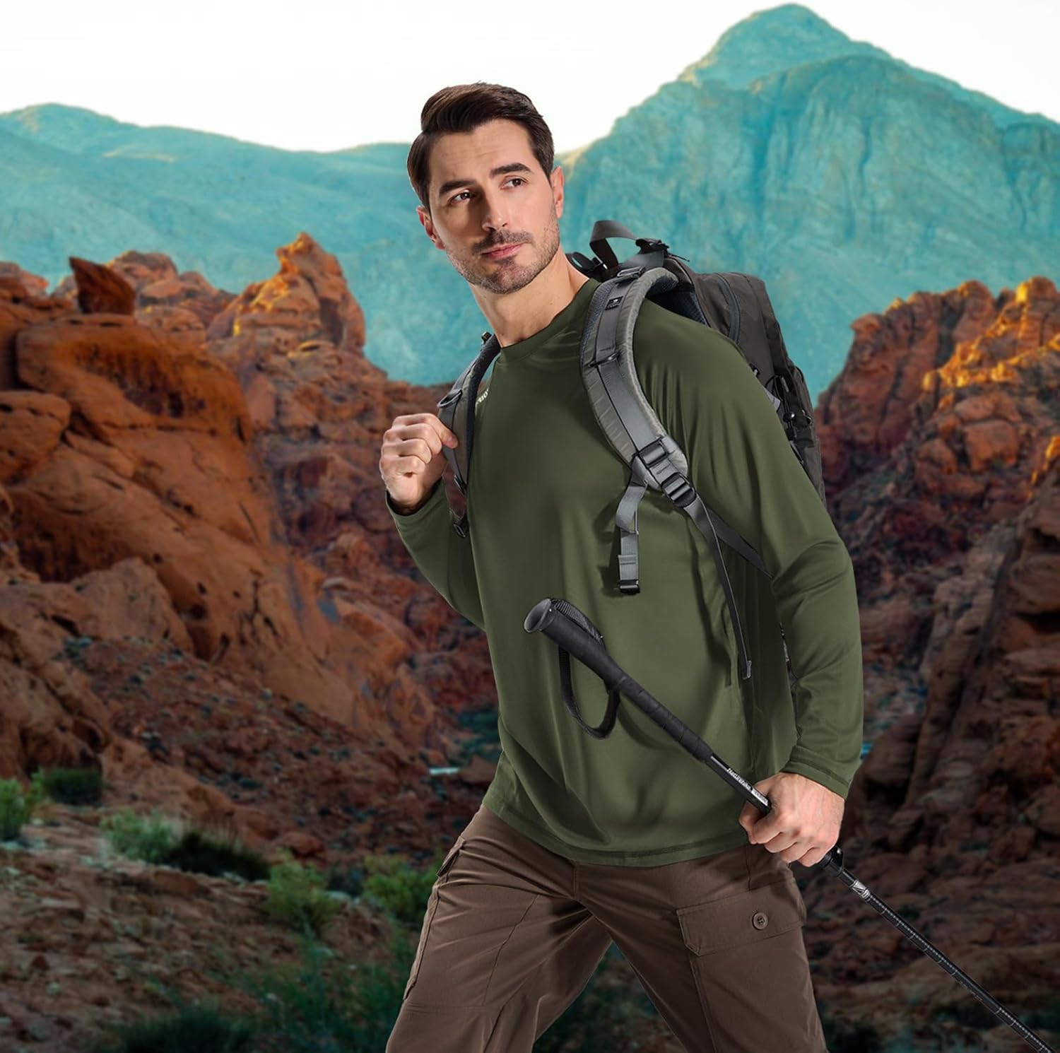 LOOGU Men's UPF 50+ UV Sun Protection SPF Rash Guard Lightweight Long Sleeve Shirts Outdoor for Fishing Hiking Swimming Running Olive-Green - Image 3