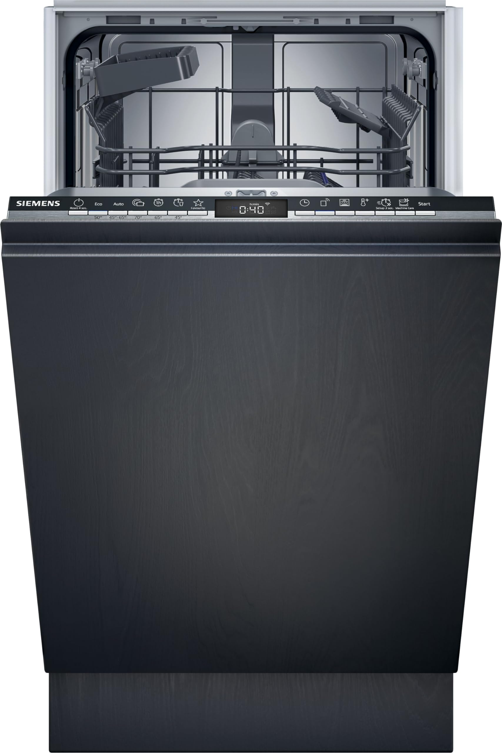 Siemens SR93EX24LE, iQ300 Smarter Geschirrspüler Vollintegriert, 45 cm breit, varioScharnier, Besteckkorb, auto Türöffnung beim Programmende, leiser iQdrive-Motor, aquaStop, varioSpeed, infoLight