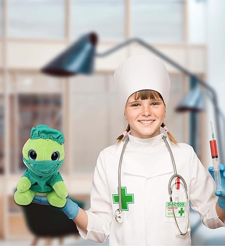 Miniatura 5 de DolliBu Tortuga marina verde grande – Sparkle Eyes Doctor - Animal de peluche súper suave con uniforme médico y traje de gorra – Peluche con