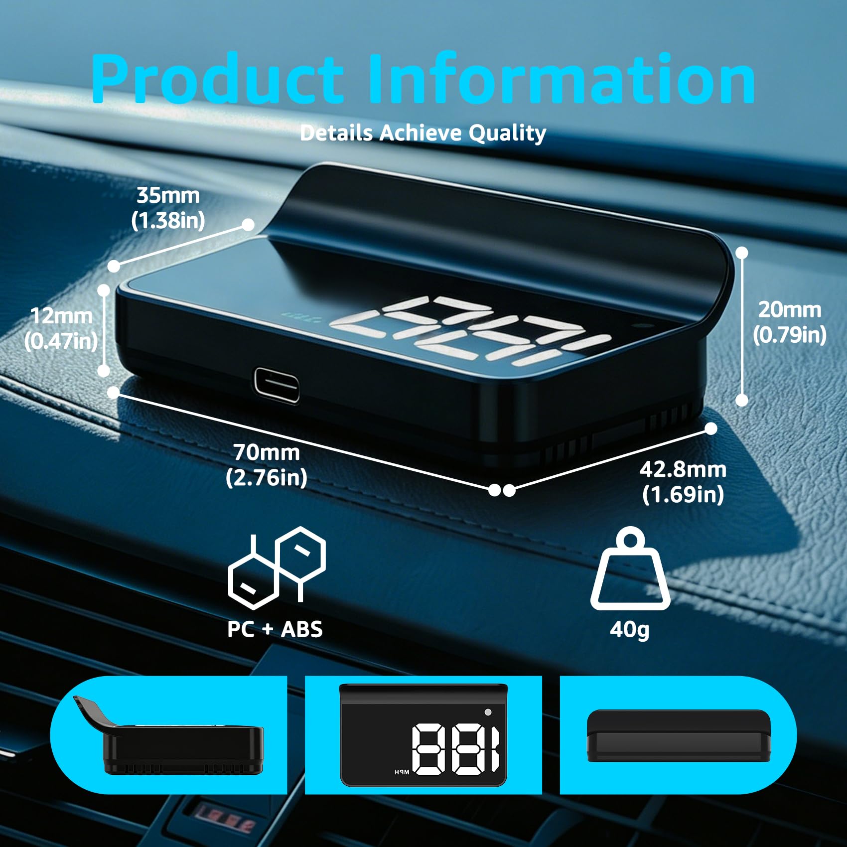 Affichage tête haute pour voitures, HUD de voiture, affichage tête haute pour voiture, écran HUD pour pare-brise de voiture, câble USB Plug and Play, réglage automatique de la luminosité, grand écran