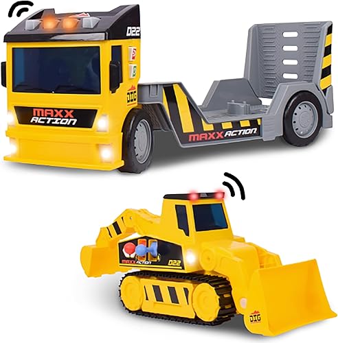 Miniatura 6 de Sunny Days Entertainment Maxx Action 2-N-1 Mega Mover - Camión de construcción y remolque con luces, sonidos y accionamiento motorizado, amarillo,