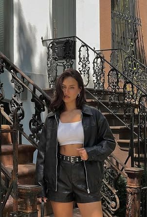 FOMELY Leather Jacket Women Oversized Bomber Motorcycle Biker Racer Moto