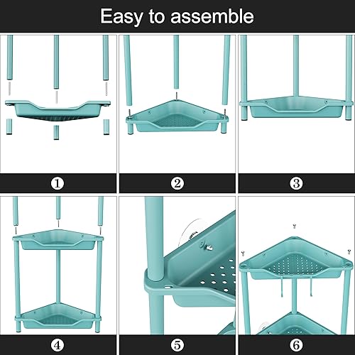 Miniatura 8 de Orimade Organizador de ducha esquinero de 3 niveles a prueba de óxido, estante de esquina de metal de plástico para baño, color azul