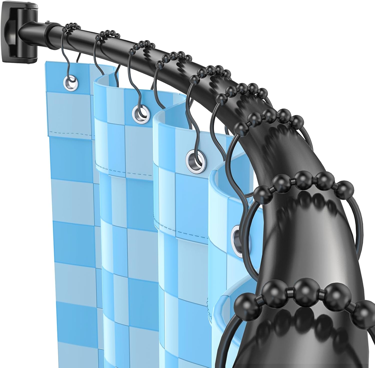 Curved Shower Curtain Rod, Adjustable 45-72 Inches Curved Shower Rod, Rustproof Shower Curtain Rod, Never Fall Telescoping Design for Bathroom, Black, Need to Drill