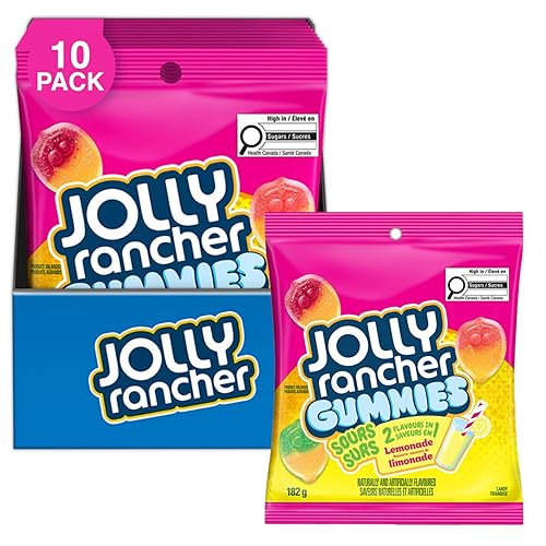 JOLLY RANCHER 2-in-1 Gummies, Jolly Rancher Candy, Bulk Candy to Share, Good for Kids Candy, Lemonade Sours, 182g (10 Count) - Lemonade Sours - 10pk