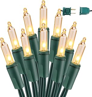 BrizLabs 300ct Warm White Incandescent Christmas Lights Outdoor 69.6ft Connectable UL Certified Green Wire String Lights for Holiday Tree Decor