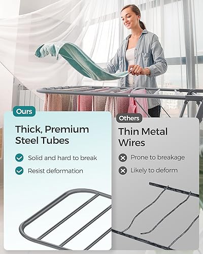 Miniatura 23 de SONGMICS ULLR053B01V1 - Estante de secado de ropa plegable de 2 niveles, aireador de lavandería independiente, con alas ajustables en altura, 33