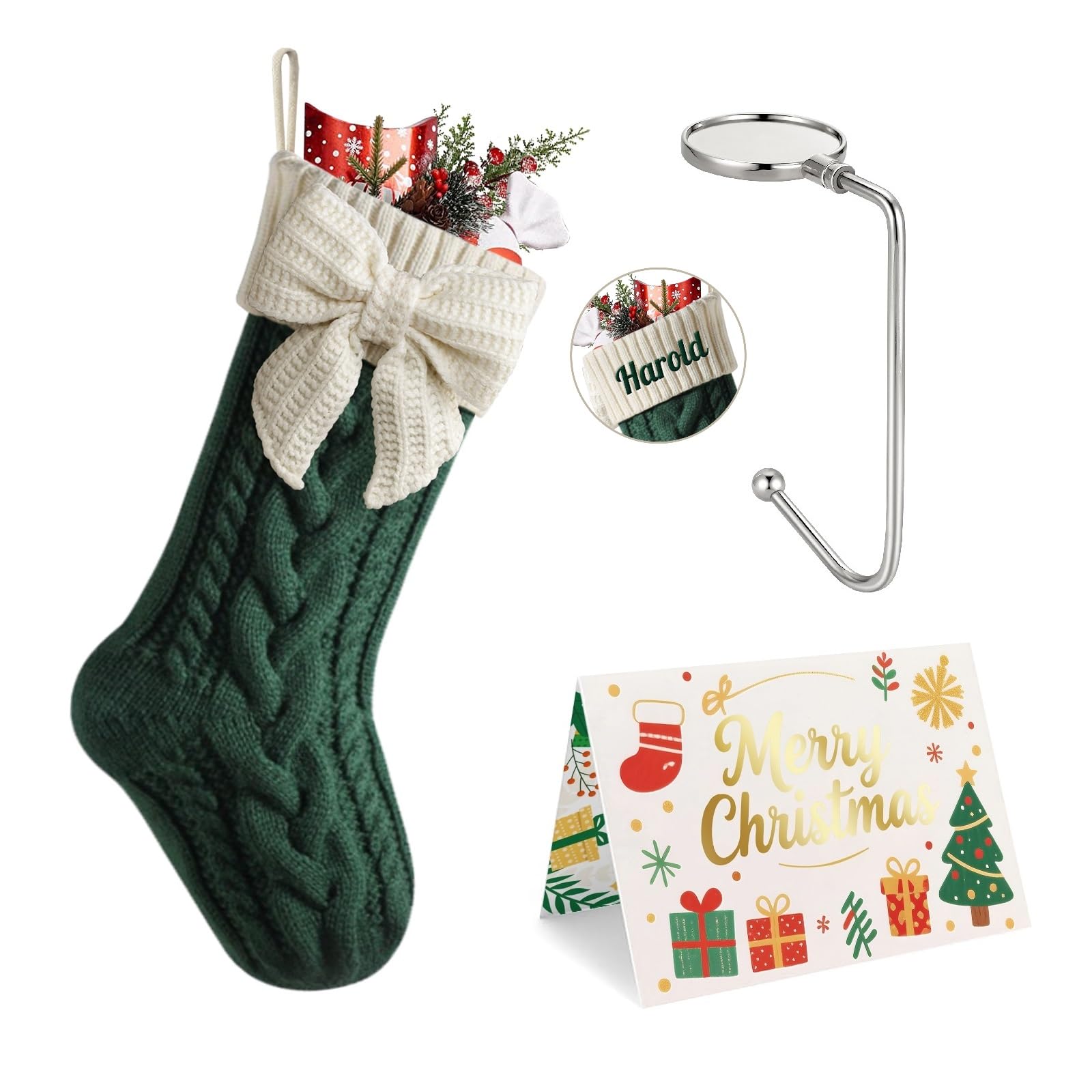 papasgix Personalised Christmas Stockings Custom Name Bow Xmas Stocking