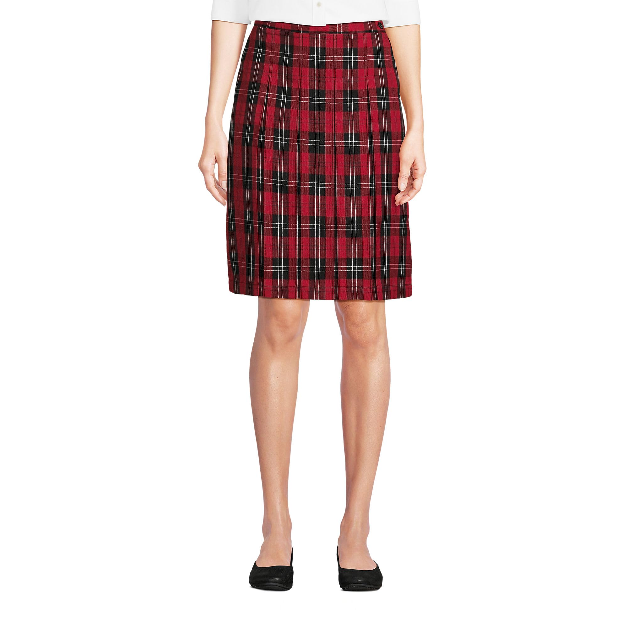 Lands End School Uniform Young Womens Plaid Box Pleat Skirt Top of The Knee