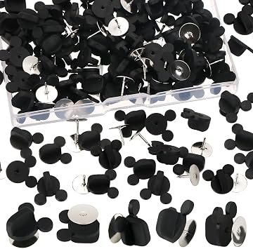 150Pcs PVC المطاط آذان الماوس دبوس ظهورهم مجموعة،100Pcs الماوس رئيس دبوس ظهورهم، 50 Pcs طية صدر السترة المينا دبابيس القابض دعم حامل طية صدر السترة دبوس ظهورهم معطف التعادل مسامير حفظة لصناعة الحرف التبعي