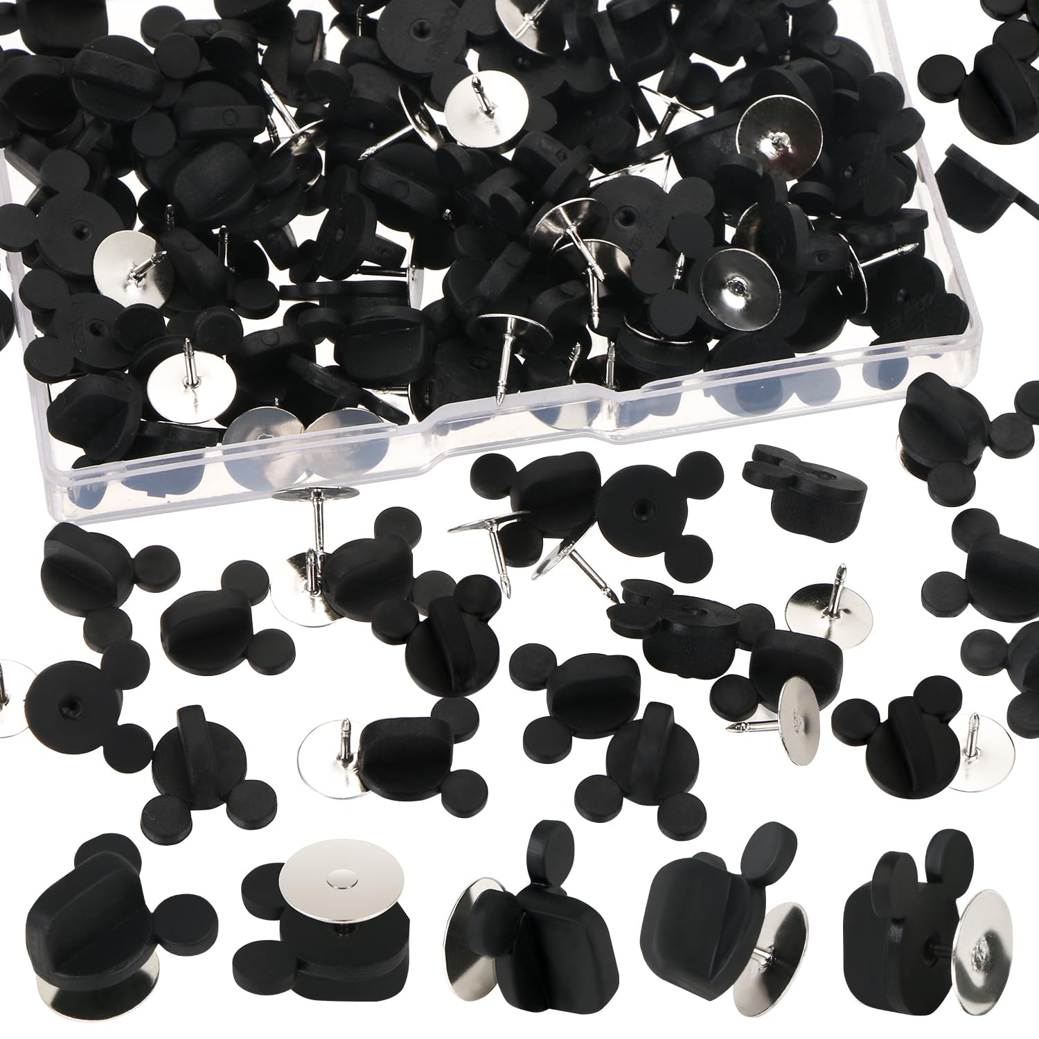 BENOSPACE 150Pcs PVC Rubber Mouse Ears Pin Backs Set,100Pcs Mouse Head Pin Backs, 50Pcs Lapel Enamel Pins Clutch Backings Holder Lapel Pin Backs Coat Tie Tacks Keepers for Craft Making Accessory