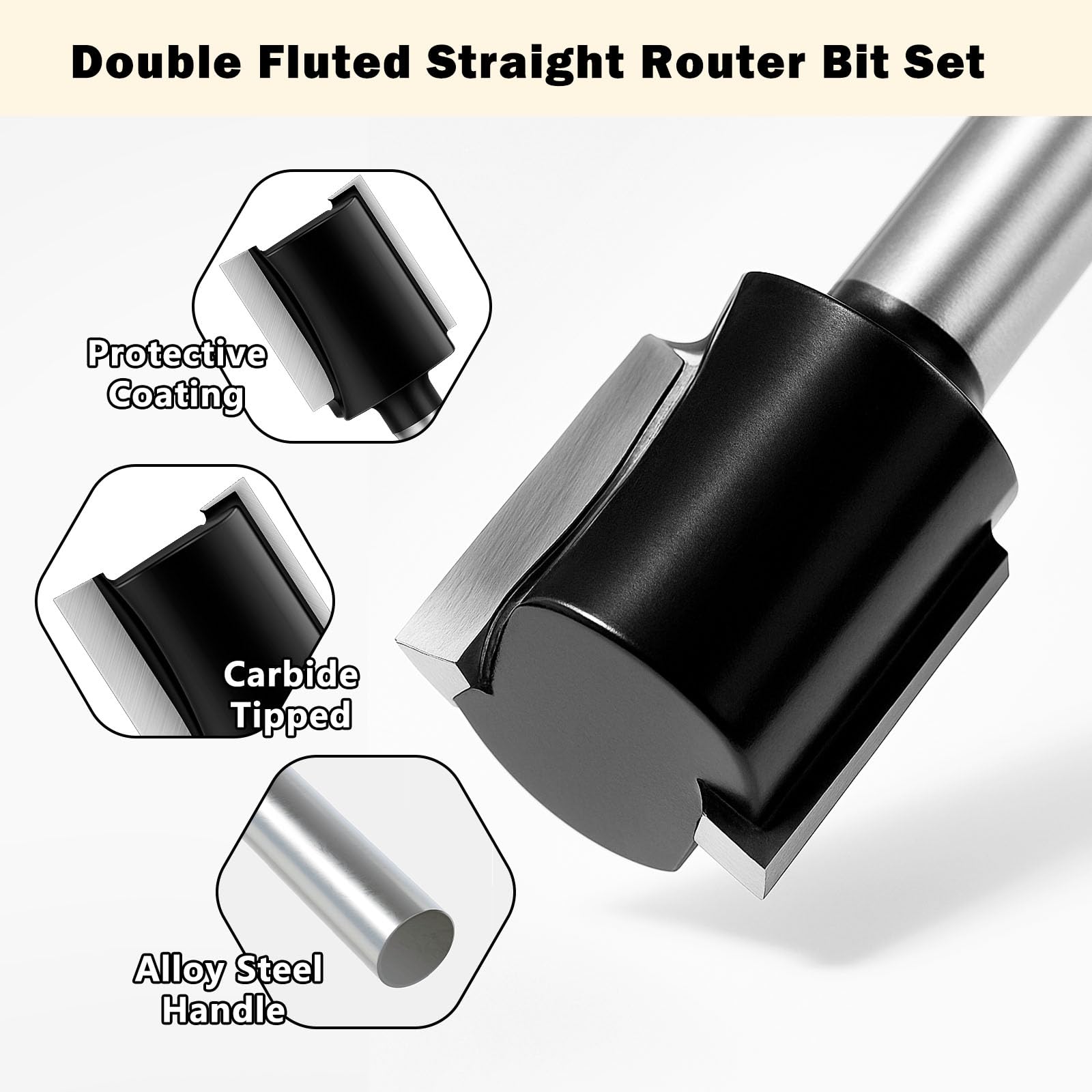 Feanron Router Bit Set - 6 Sizes, Carbide Tipped -3