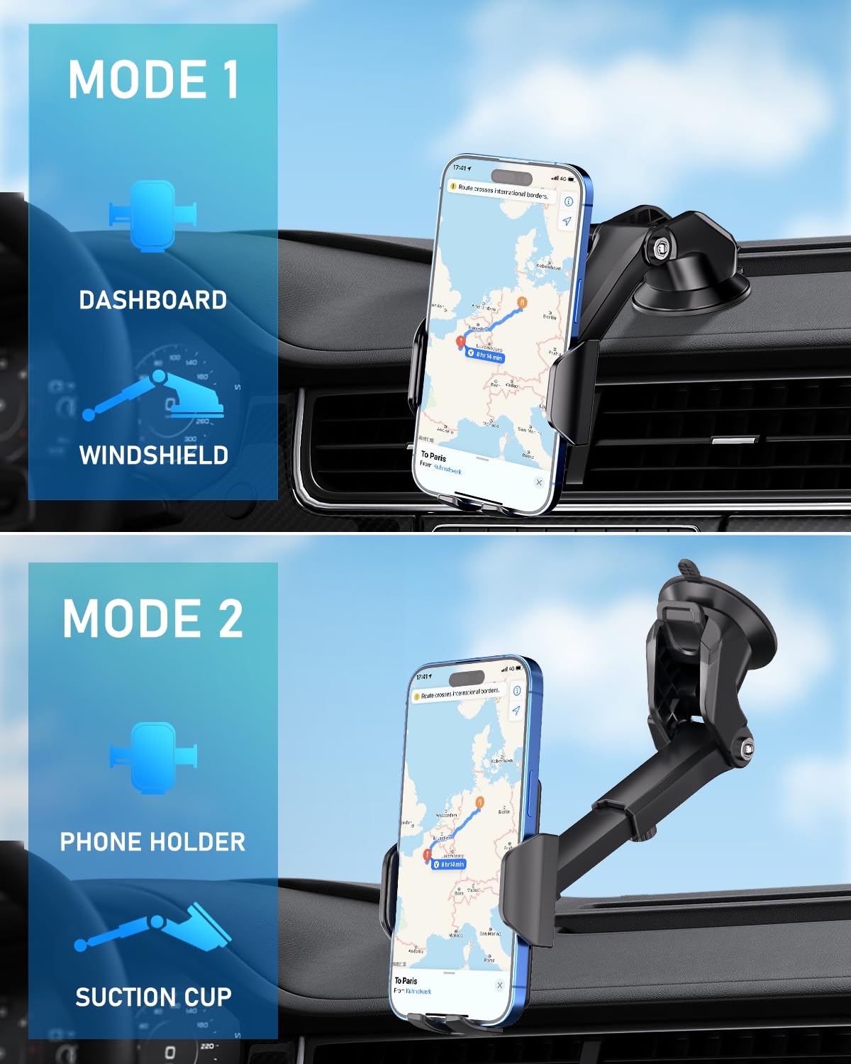 Hoppac Porta Cellulare Auto, Supporto Telefono Auto Universale Ventosa per Cruscotto e Parabrezza, Rotazione 360 Gradi e Rilascio Rapido, per Smartphone 4-7 in