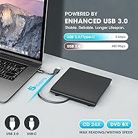 Vista 3 de ROOFULL Unidad Externa de CD/DVD para Portátil, USB 3.0 y USB-C, Reproductor/Lector/Grabador/Quemador Portátil de CD/DVD-RW, Unidad de Disco Óptico