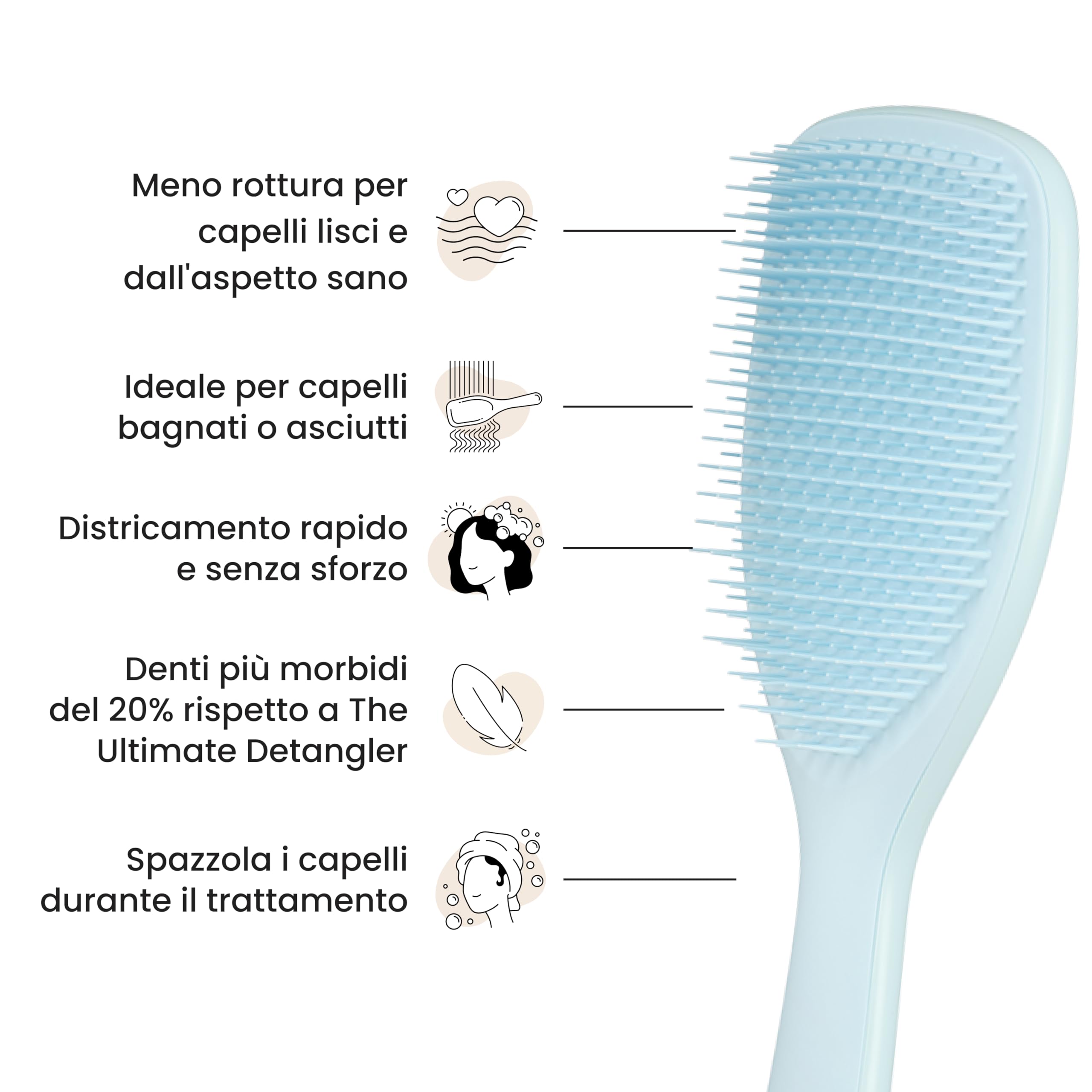 Tangle Teezer Fini e Fragili Ultimate Detangler per capelli colorati, fini e sottili - Spazzola Grande Doppie setole morbide riduce rottura e strappo - Ideale per capelli delicati - Blu spuma di mare