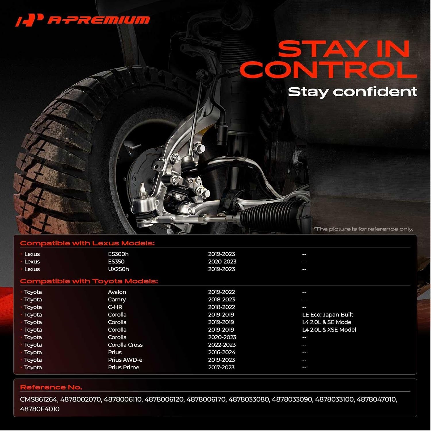 A-Premium Rear Left Suspension Trailing Arm, with Bushing, Compatible with Toyota Camry 2018-2023, Corolla, Corolla Cross, Prius, Prius AWD-e/Prime, Avalon, C-HR & Lexus ES300h, ES350, UX250h