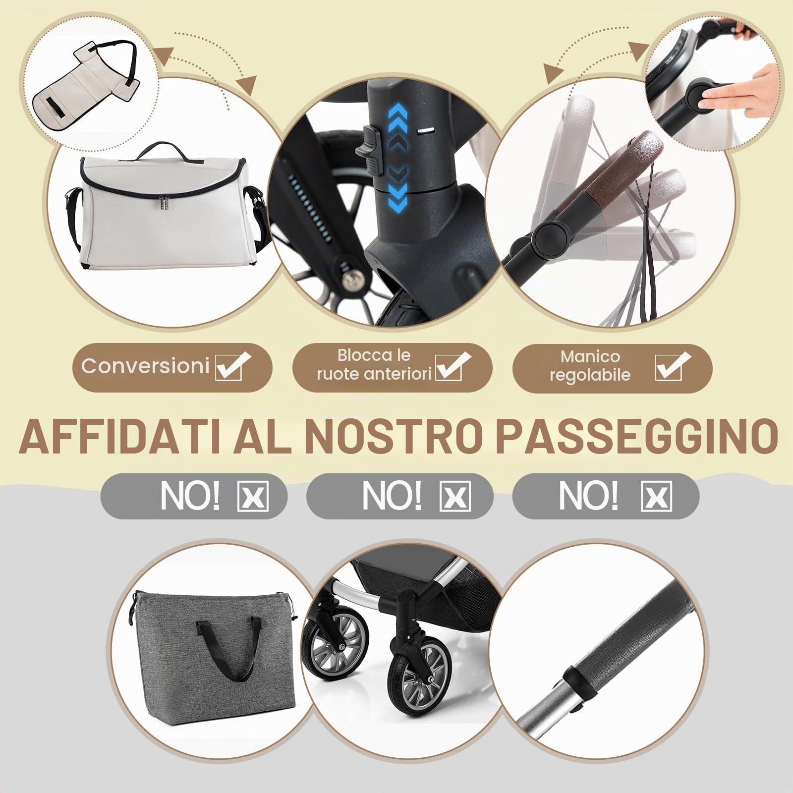 Passeggino 3 in 1,Stroller da Viaggio, Grigio-Set Passeggino e Seggiolino Auto, Passeggino Fronte Mamma con Zanzariera Parapioggia, Maniglia Regolabile, Telaio in Alluminio, 0-4, 22Kg
