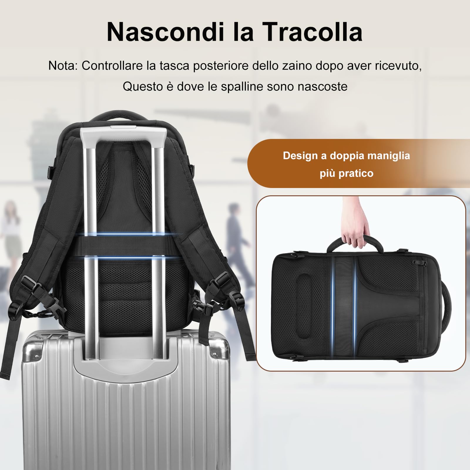 MATEIN Zaino per Ryanair 40x20x25, Zaino da Viaggio Piccolo Bagaglio a Mano Aereo per Donna Uomo, 20L Borsa da Cabina Zaini Casual Espandibile Travel Bag per Ryanair, Wizzair, Easyjet, Nero