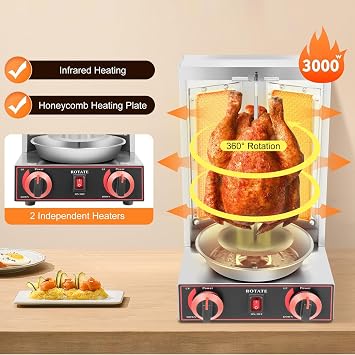 Electric Shawarma Machine Commercial - Vertical Rotisserie Kebab Grill with Adjustable Temperature & Stainless Steel Construction, Restaurant & Food Truck Equipment (Silver,Double Head)