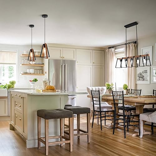 Miniatura 8 de Lámpara colgante moderna de madera y negro, lámpara de techo colgante industrial, lámpara de techo colgante de granja de cocina, iluminación de isla