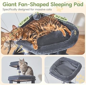 Taoqimiao Cat Tree, 183cm Large Cat Tree for Indoor Cats Cat Tower | with 5 Scratching Posts, Spacious Platform, Widened Cat Condo, Cozy Metal Hammock, Large Scratch Board, Smoke Grey MS045G