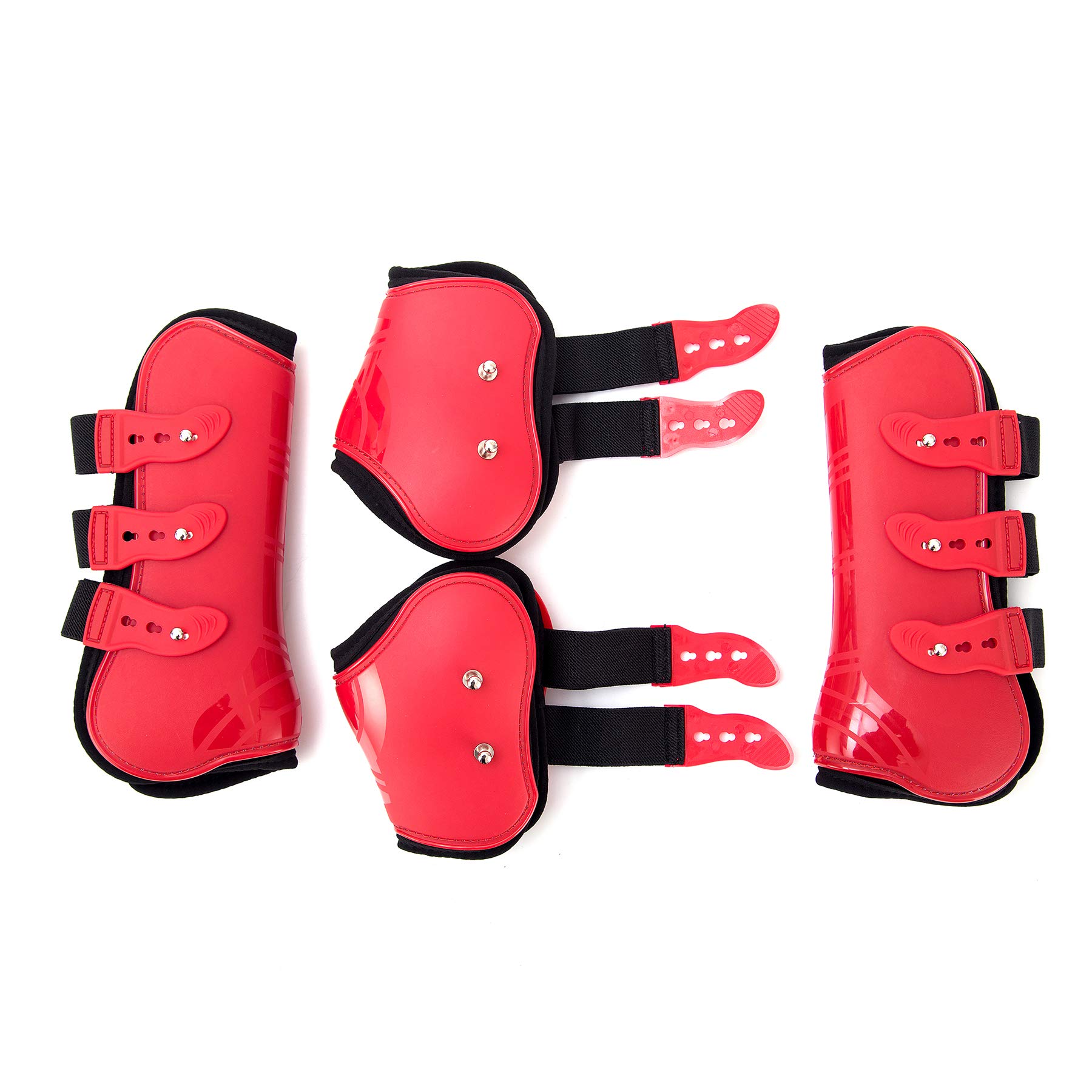Juego de 4 Polainas para Caballos, Protectores para tendones, protección contra Saltos del Caballo, Resistentes, elásticas, de Poliuretano, con Cierre de botón, 2 Pares, M(VB), Color Rojo