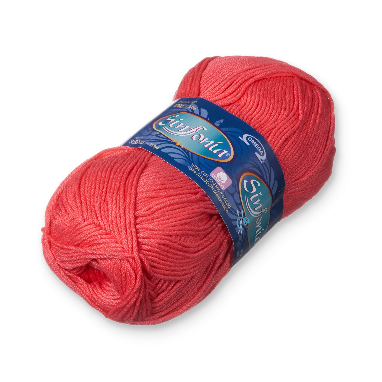 SINFONIA [100grs] by Omega - Elegant Fine 100% Mercerized Cotton Yarn for Knitting and Crafts - Color: 26 - Coral 883