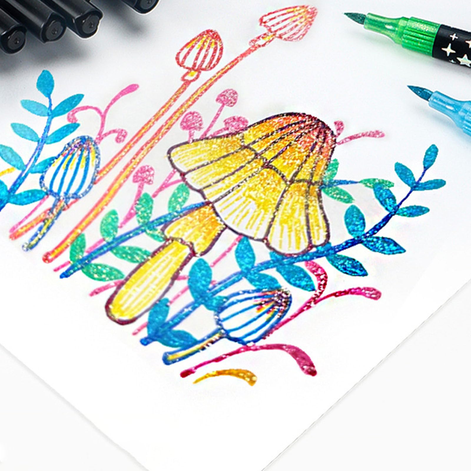 Pennarelli a doppia punta glitterati pennello morbido penne ad acquerello per bambini Disegno artistico Design flessibile Pennarelli da disegno Set di pennarelli a doppia punta