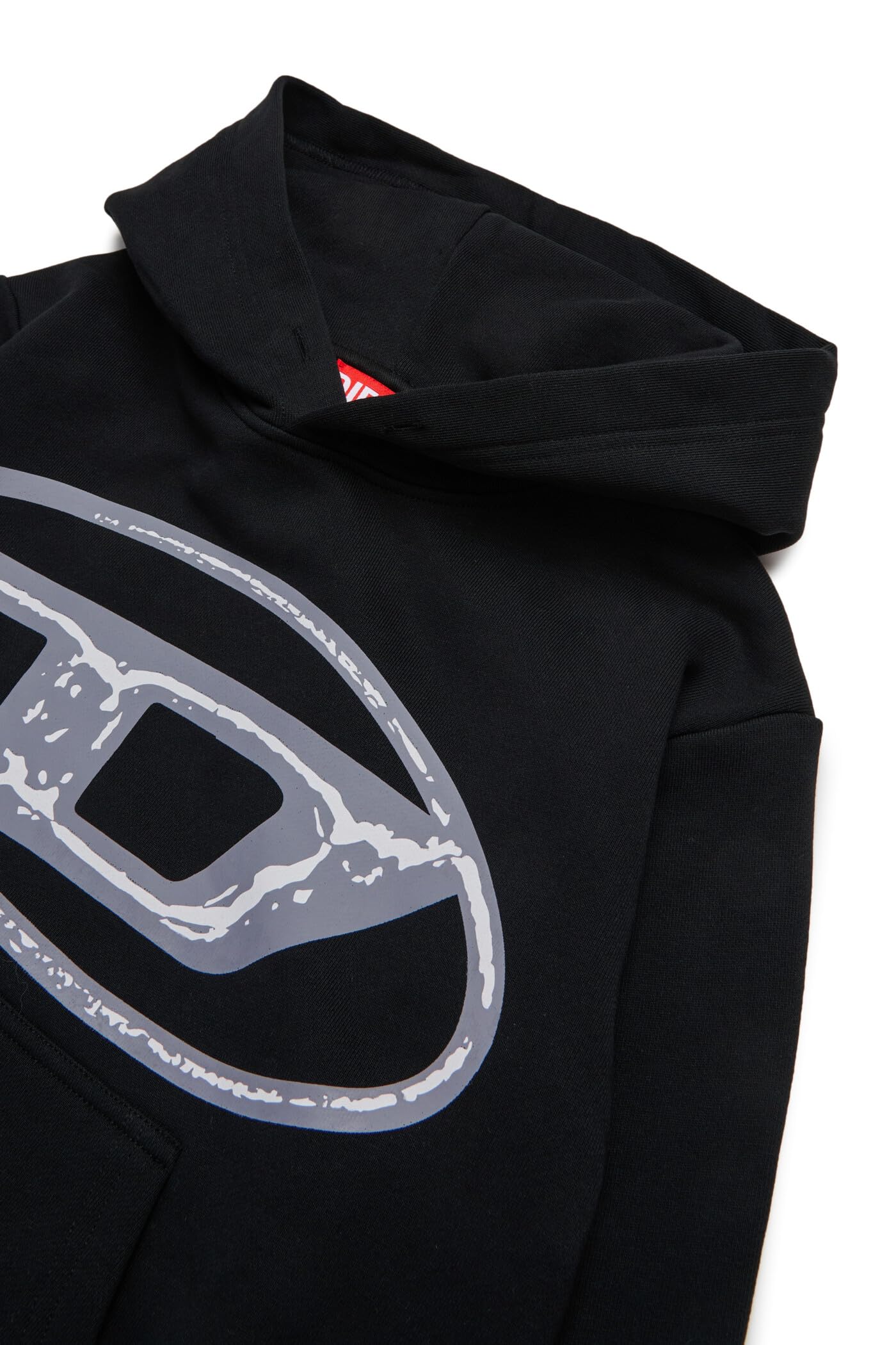 Diesel Felpa con Cappuccio Nera per Donna, Ragazzi e Bambini con Maxi Logo Oval D