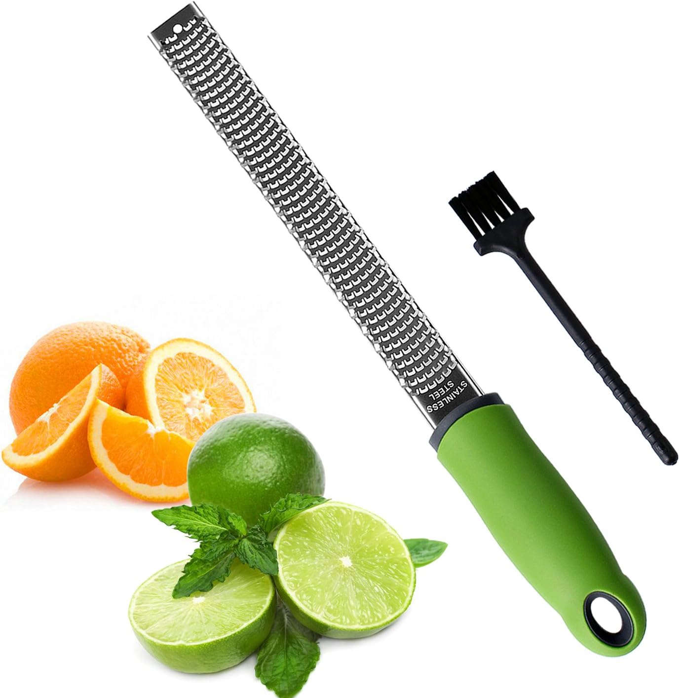 Pro Citrus Lemon Zester & Cheese Grater Stainless Steel - Ginger,Garlic,Potato Nutmeg,Chocolate Peeler with Cover and Cleaning Brush